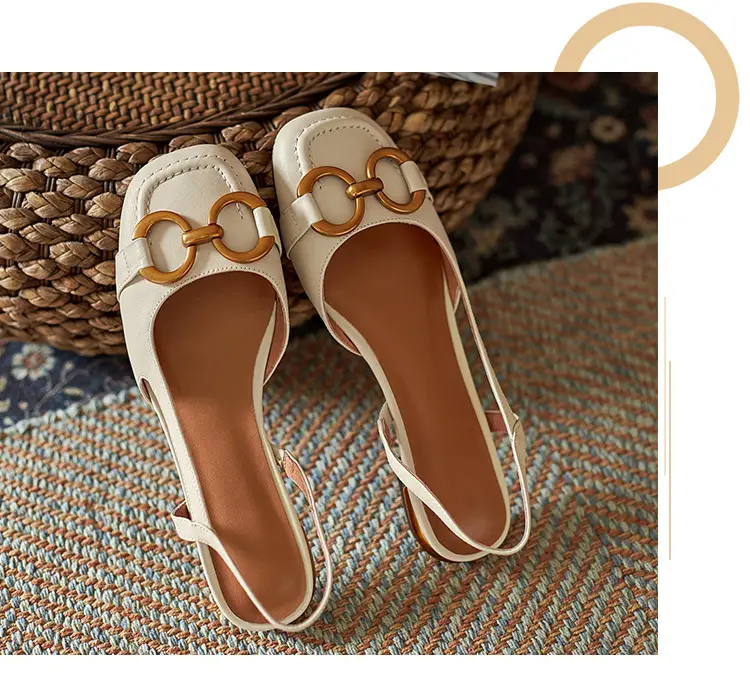 Korean Style Retro Sandals Women's Metal Horse Buckle Baotou Low Heel Shallow Rear Empty Shoes Single-layer Shoes with Square Toe — feature 8