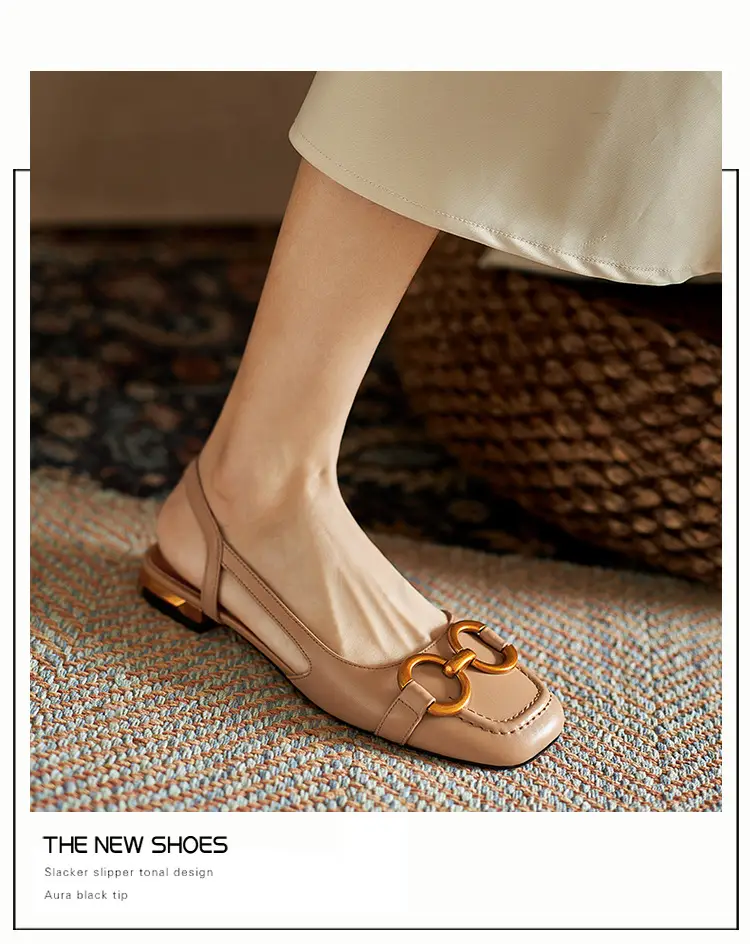 Korean Style Retro Sandals Women's Metal Horse Buckle Baotou Low Heel Shallow Rear Empty Shoes Single-layer Shoes with Square Toe — feature 9