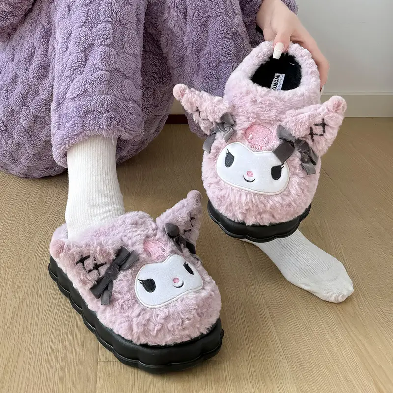 Women's Cartoon Plush Furry Slippers Winter Black - Image 3