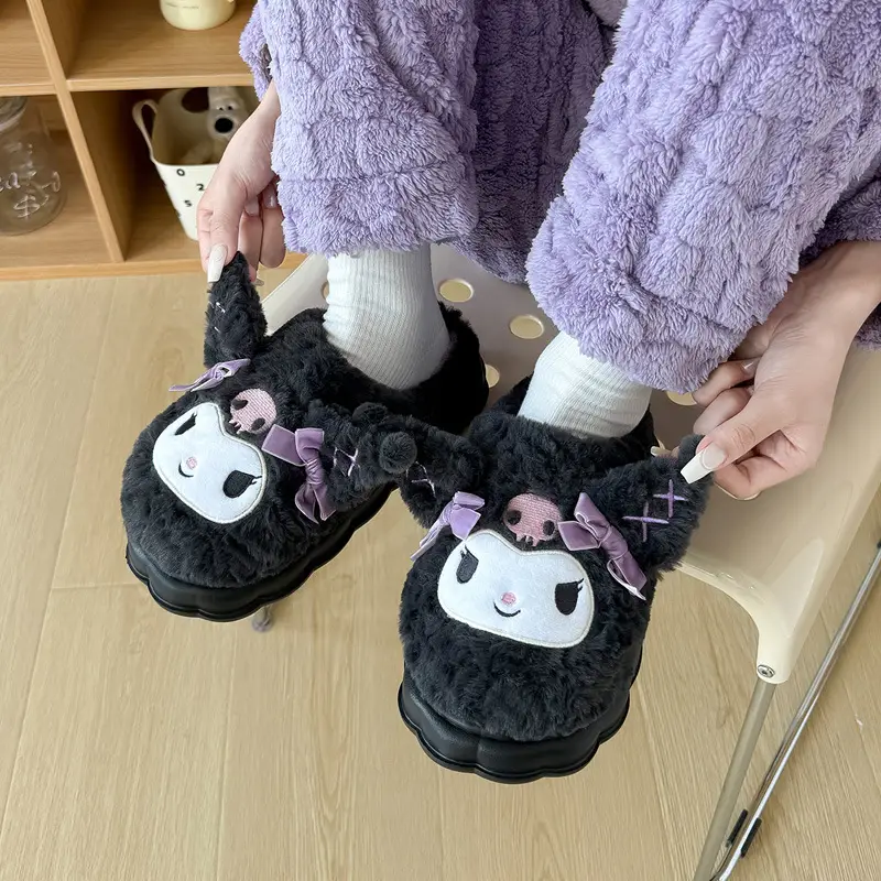 Women's Cartoon Plush Furry Slippers Winter Black - Image 4