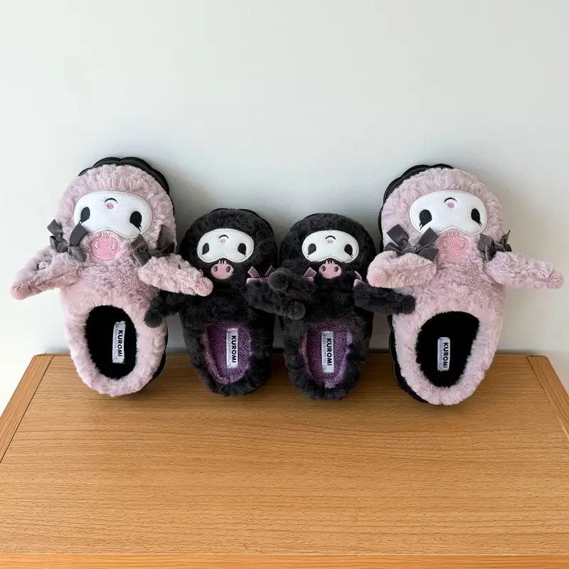 Women's Cartoon Plush Furry Slippers Winter Black - Image 5