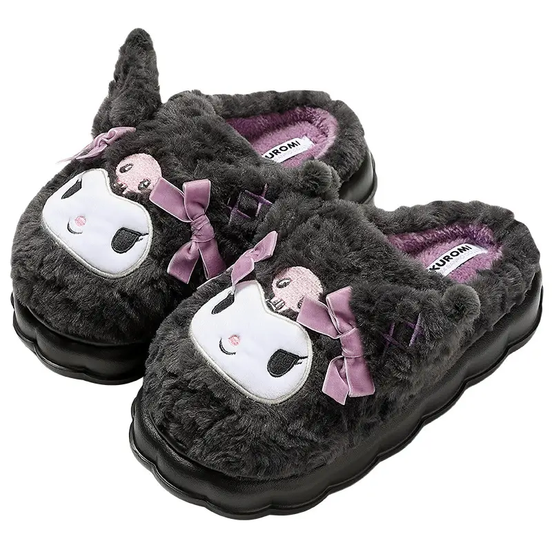 Women's Cartoon Plush Furry Slippers Winter Black - Image 6