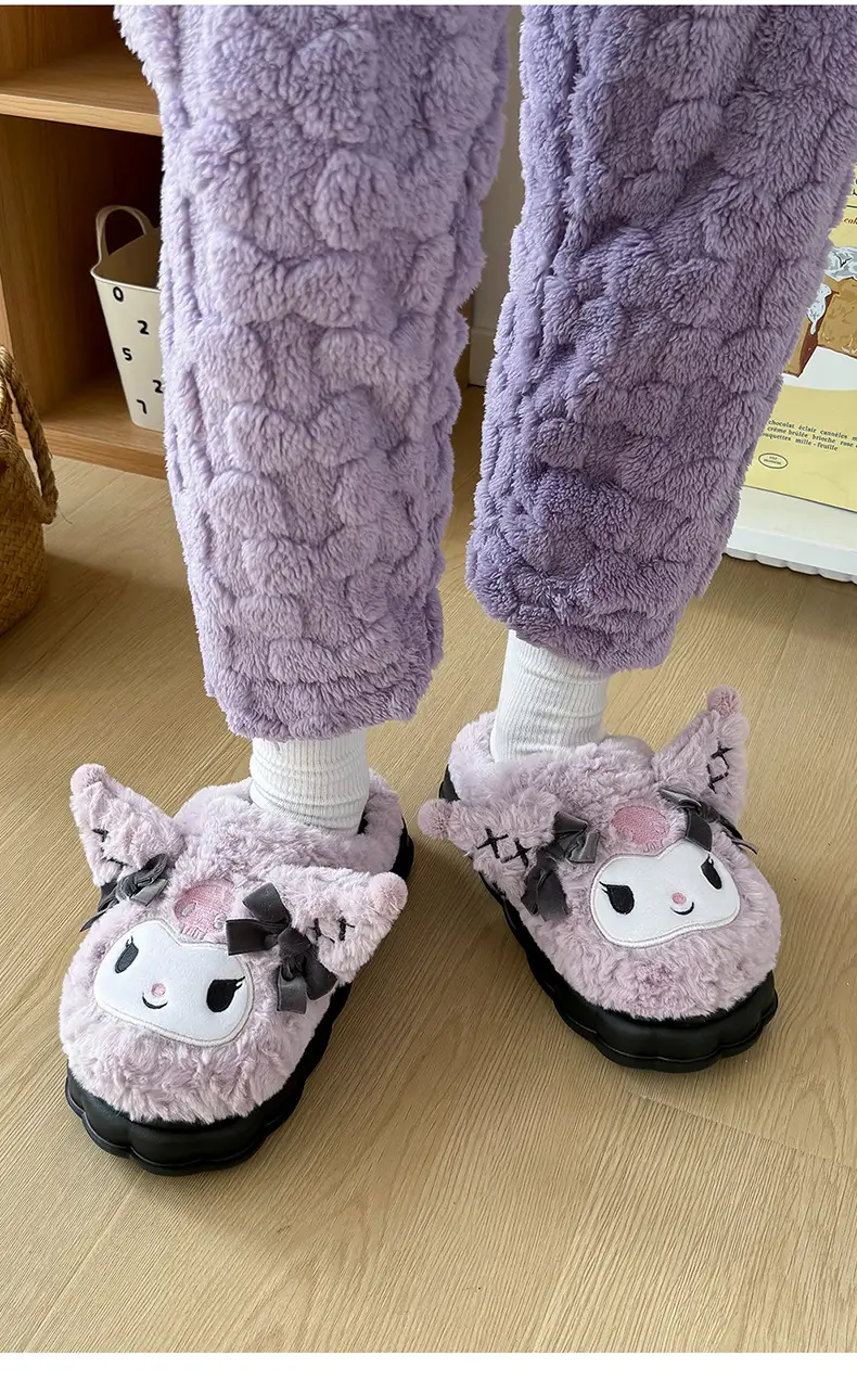 Women's Cartoon Plush Furry Slippers Winter Black — feature 10