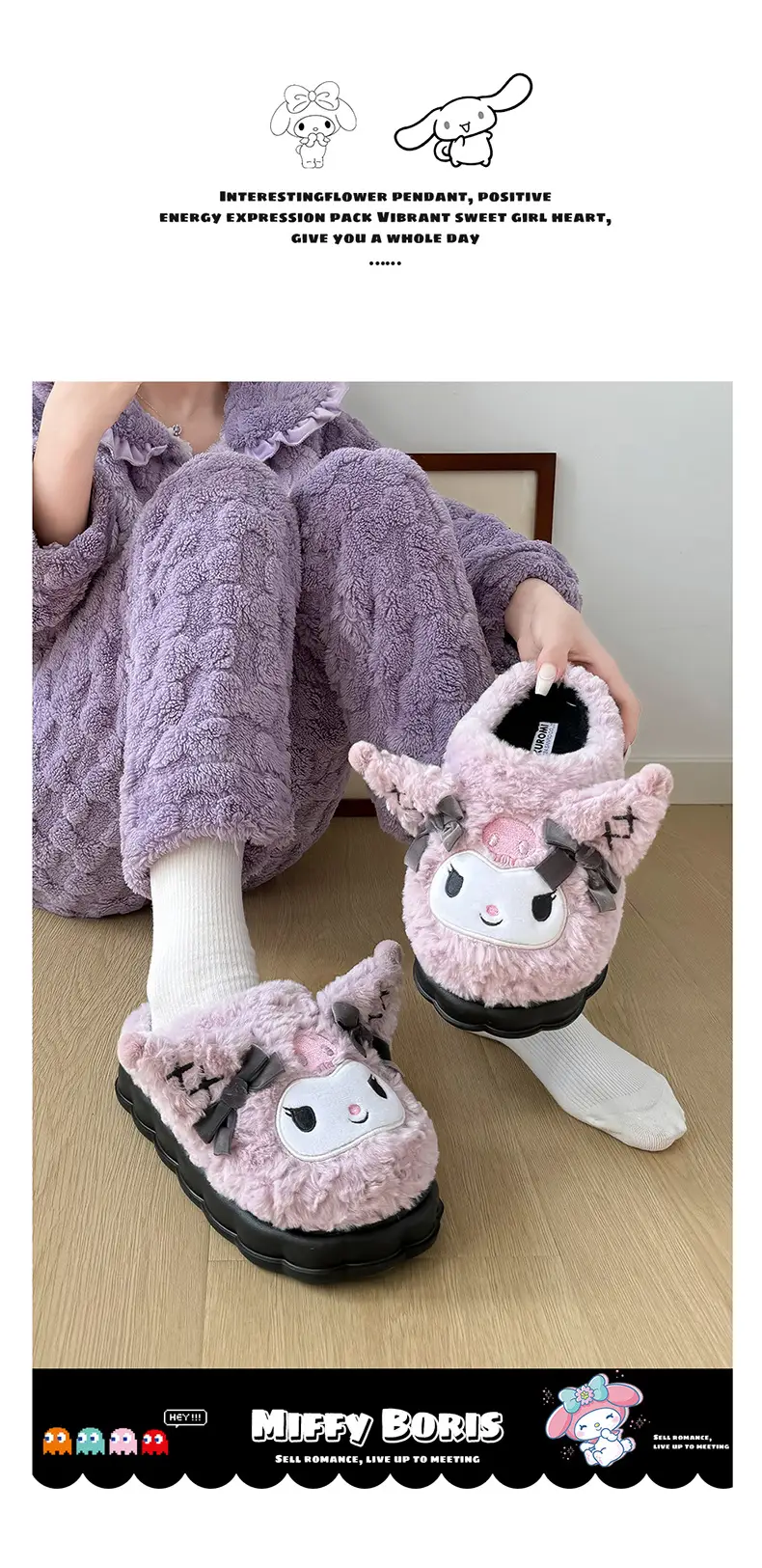 Women's Cartoon Plush Furry Slippers Winter Black — feature 11