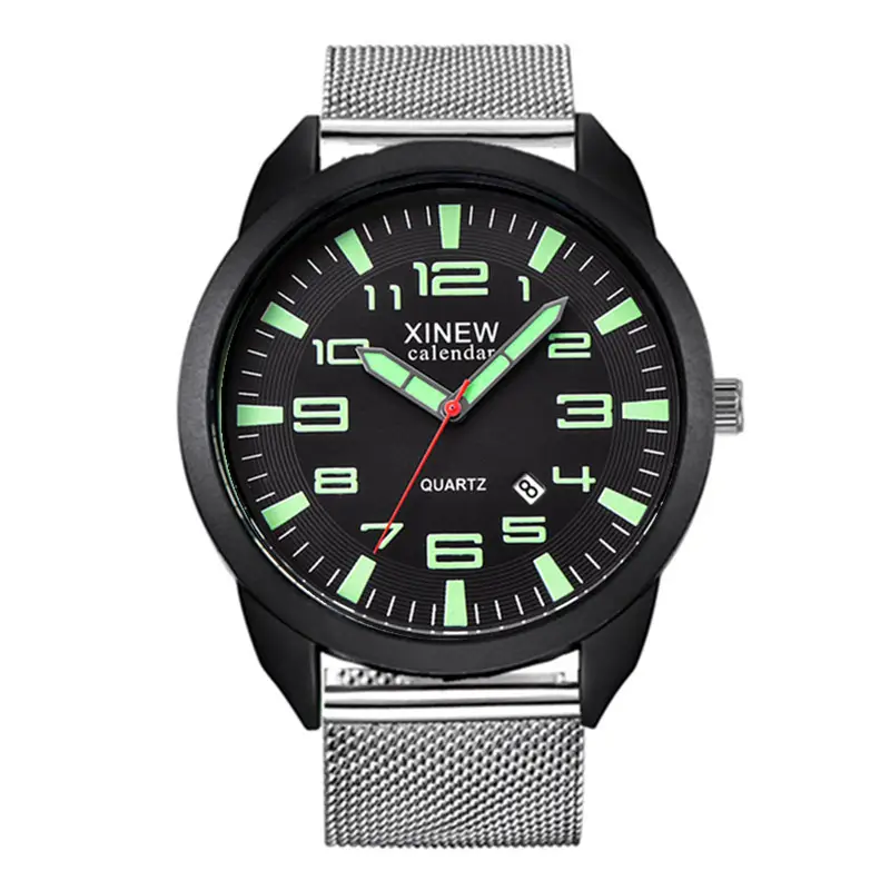 Men's Black Quartz Watch with Green Dial - Image 3