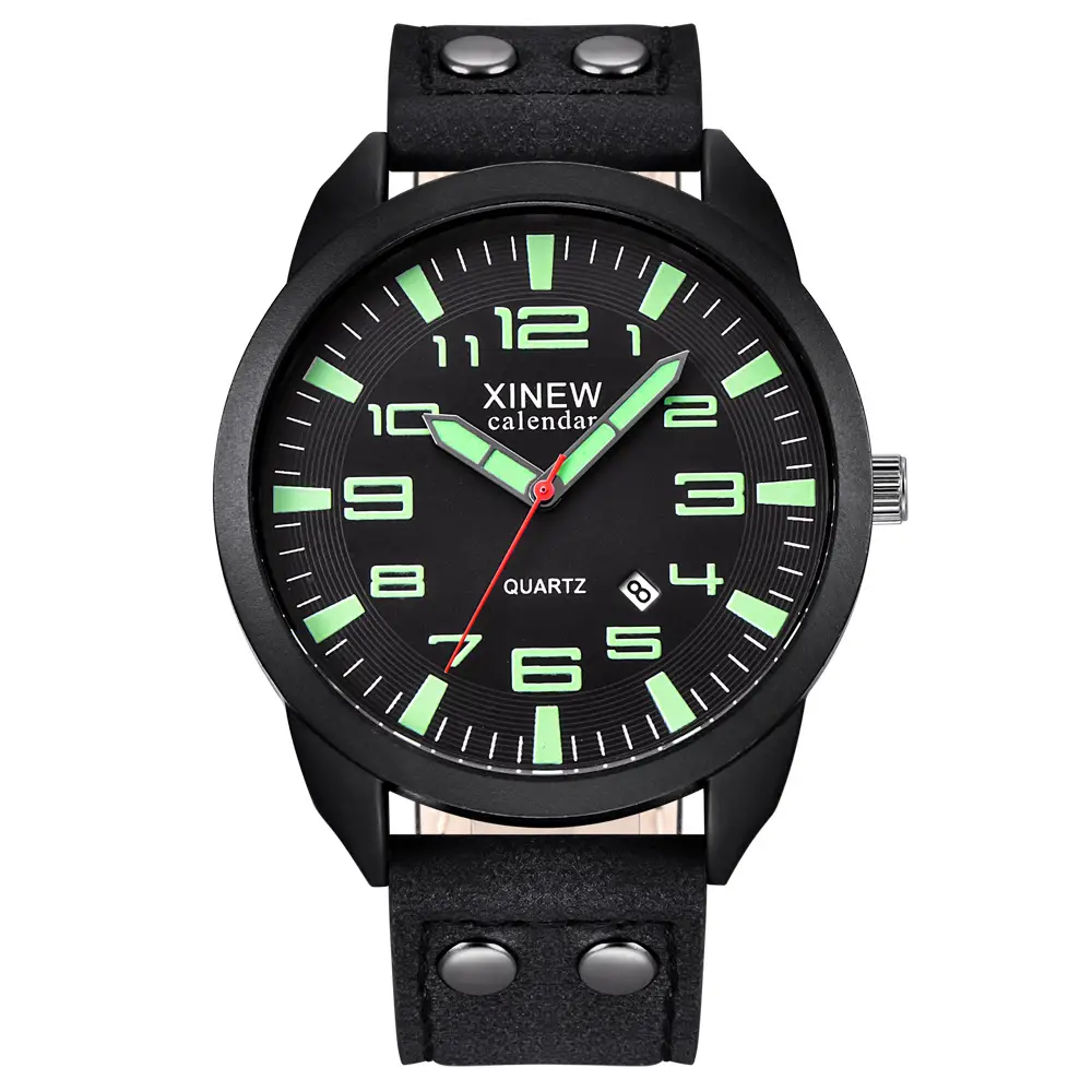 Men's Black Quartz Watch with Green Dial - Image 8