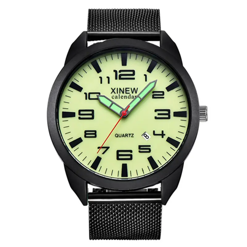 Men's Black Quartz Watch with Green Dial - Image 2
