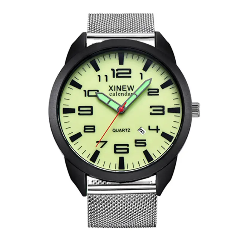 Men's Black Quartz Watch with Green Dial - Image 4