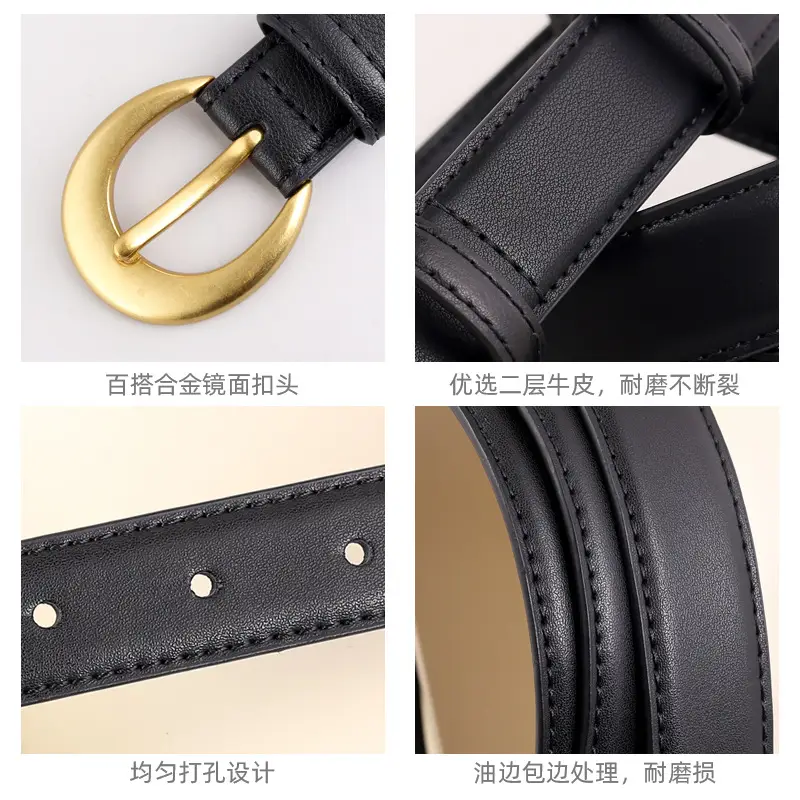 2025 Genuine Leather Belt for Women, Cowhide, Gold Clasp - Image 6