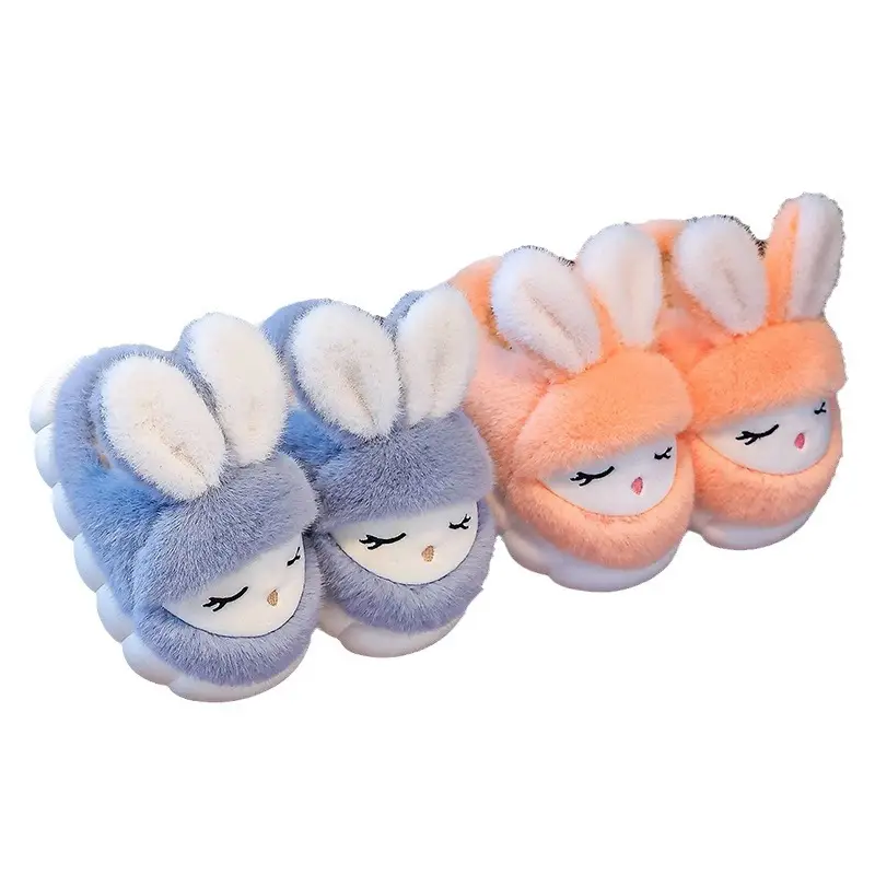 Winter Children's Cotton Slippers Cute Rabbit Warm fleece-lined Girl Parent-Child Home Non-Slip Platform Baby Cotton Shoes