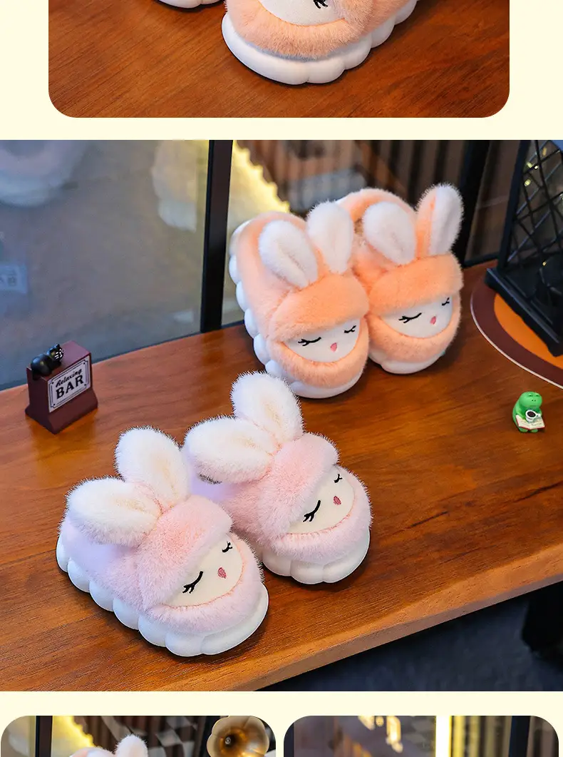 Winter Children's Cotton Slippers Cute Rabbit Warm fleece-lined Girl Parent-Child Home Non-Slip Platform Baby Cotton Shoes — feature 13