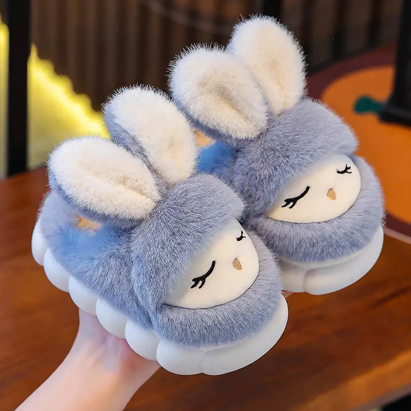 Winter Children's Cotton Slippers Cute Rabbit Warm fleece-lined Girl Parent-Child Home Non-Slip Platform Baby Cotton Shoes