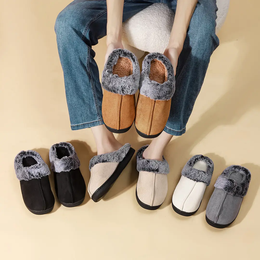 Foreign Trade Wholesale Faded Cotton Slippers Cross-Border Hot-Selling Couple's Home Plush Warm Cotton Shoes Thick-Soled Non-Slip
