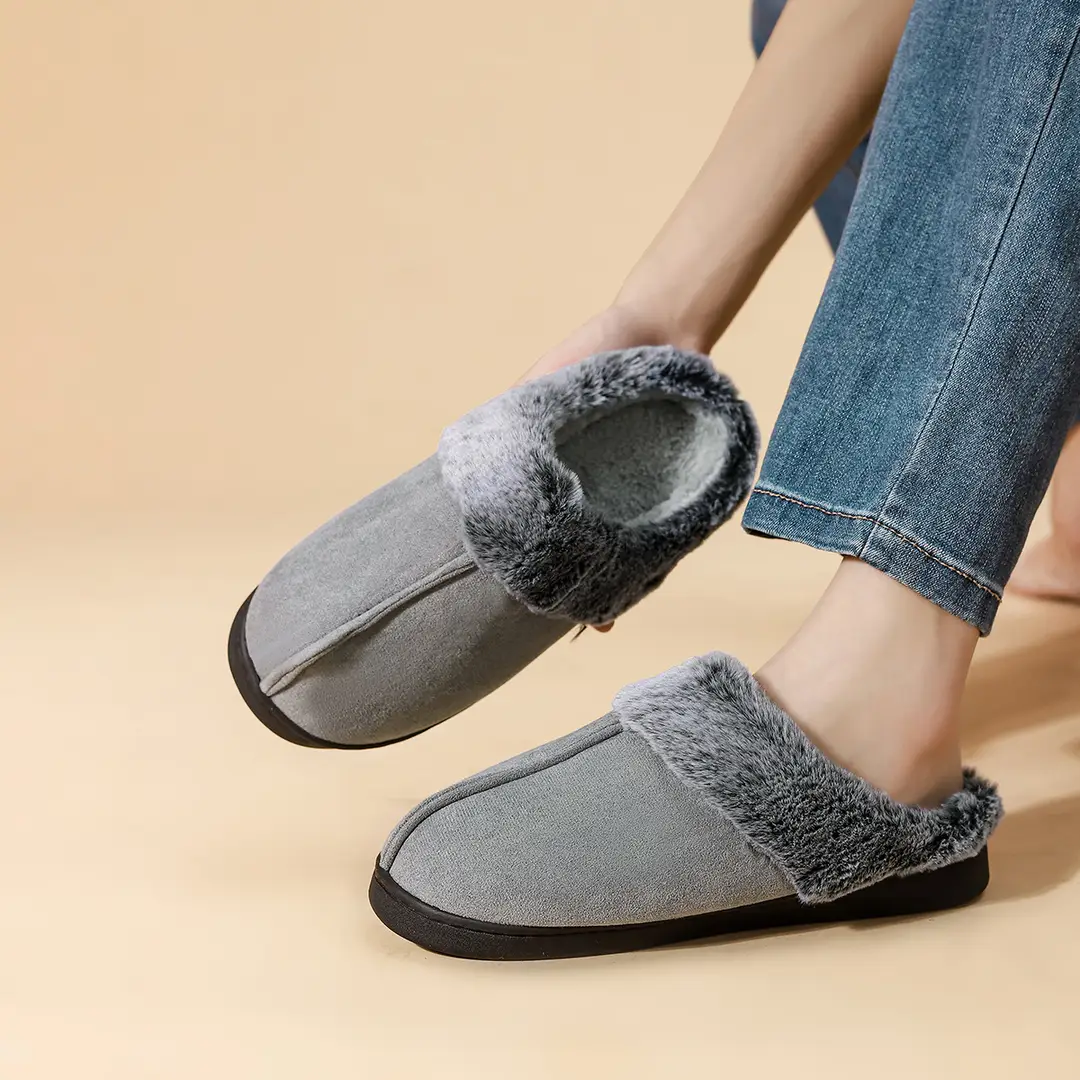 Foreign Trade Wholesale Faded Cotton Slippers Cross-Border Hot-Selling Couple's Home Plush Warm Cotton Shoes Thick-Soled Non-Slip — feature 10