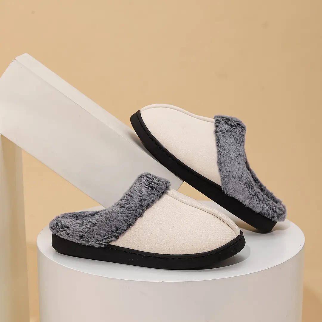 Foreign Trade Wholesale Faded Cotton Slippers Cross-Border Hot-Selling Couple's Home Plush Warm Cotton Shoes Thick-Soled Non-Slip