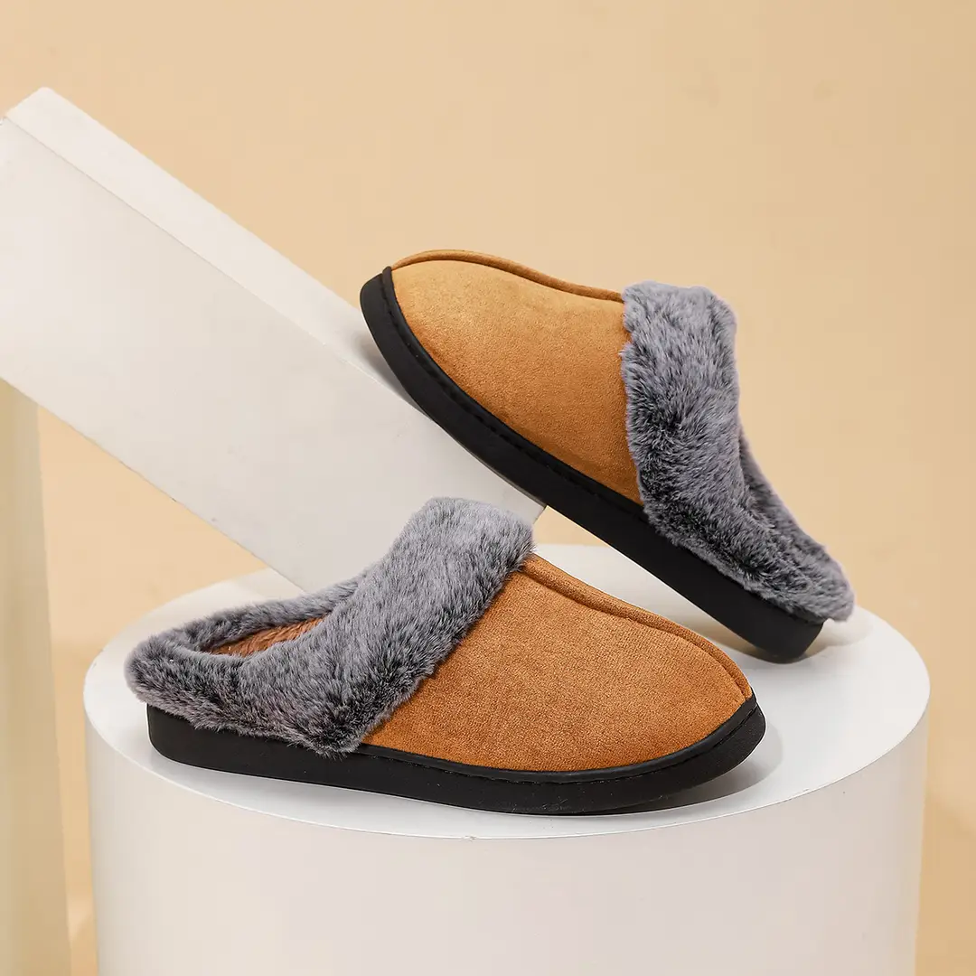 Foreign Trade Wholesale Faded Cotton Slippers Cross-Border Hot-Selling Couple's Home Plush Warm Cotton Shoes Thick-Soled Non-Slip