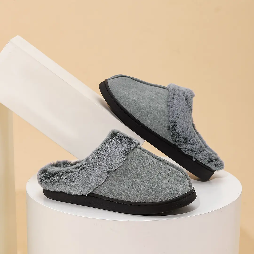 Foreign Trade Wholesale Faded Cotton Slippers Cross-Border Hot-Selling Couple's Home Plush Warm Cotton Shoes Thick-Soled Non-Slip