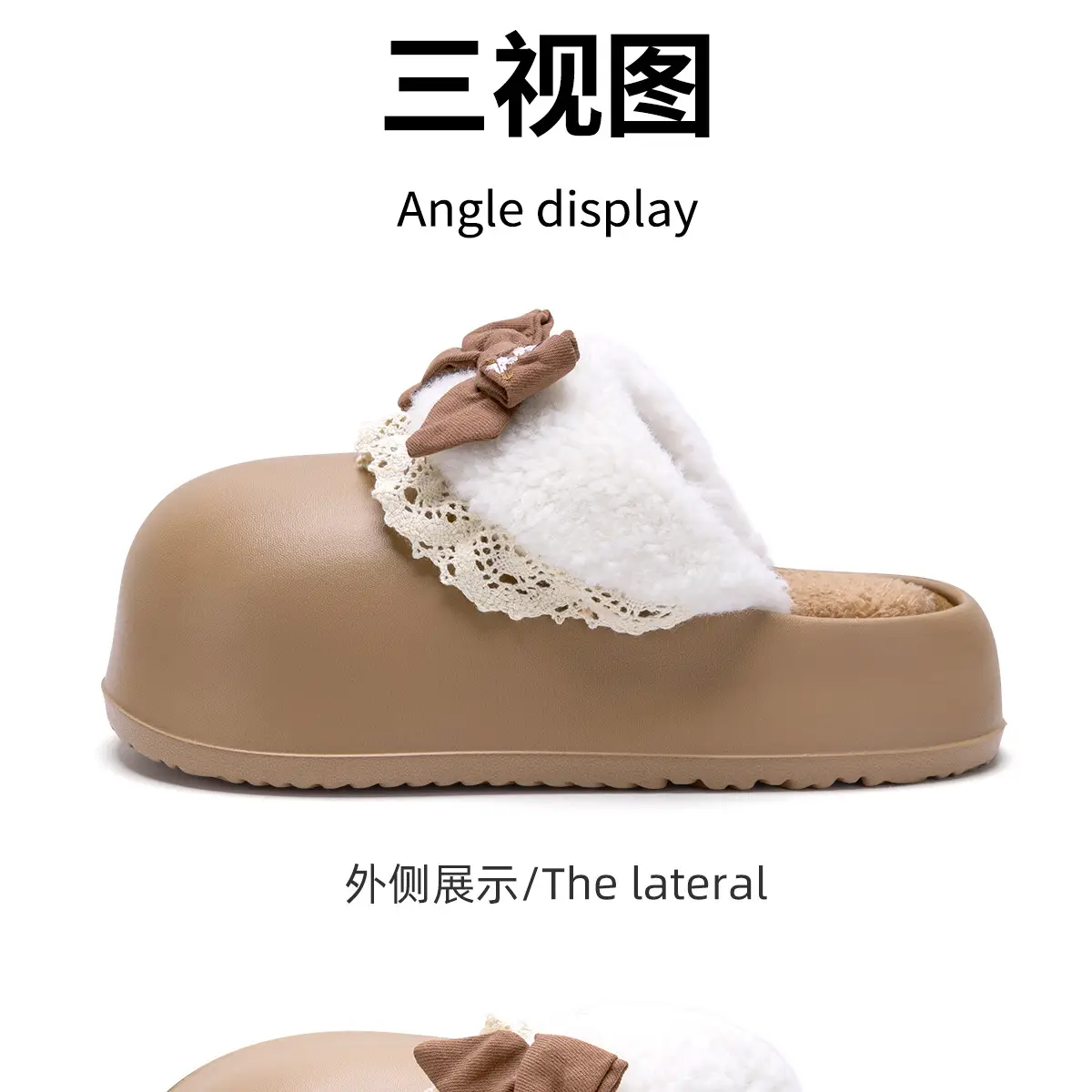 Women's Bow Plush Cotton Slippers Winter Warm Heart Stomp — feature 22