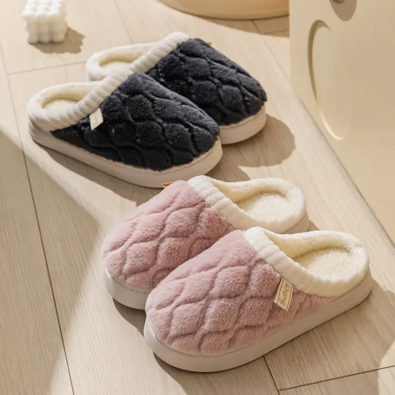 Cotton Slippers Women Blue White Winter Warm Non-Slip - Image 37