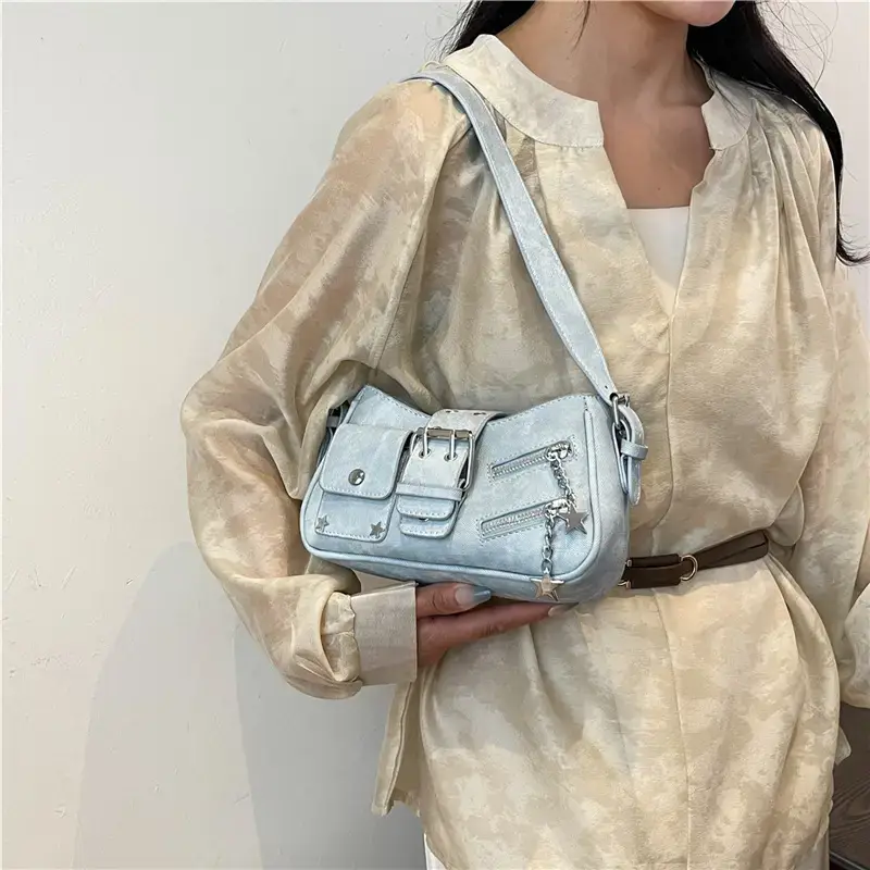 Light Blue Korean Style Shoulder Bag for Women