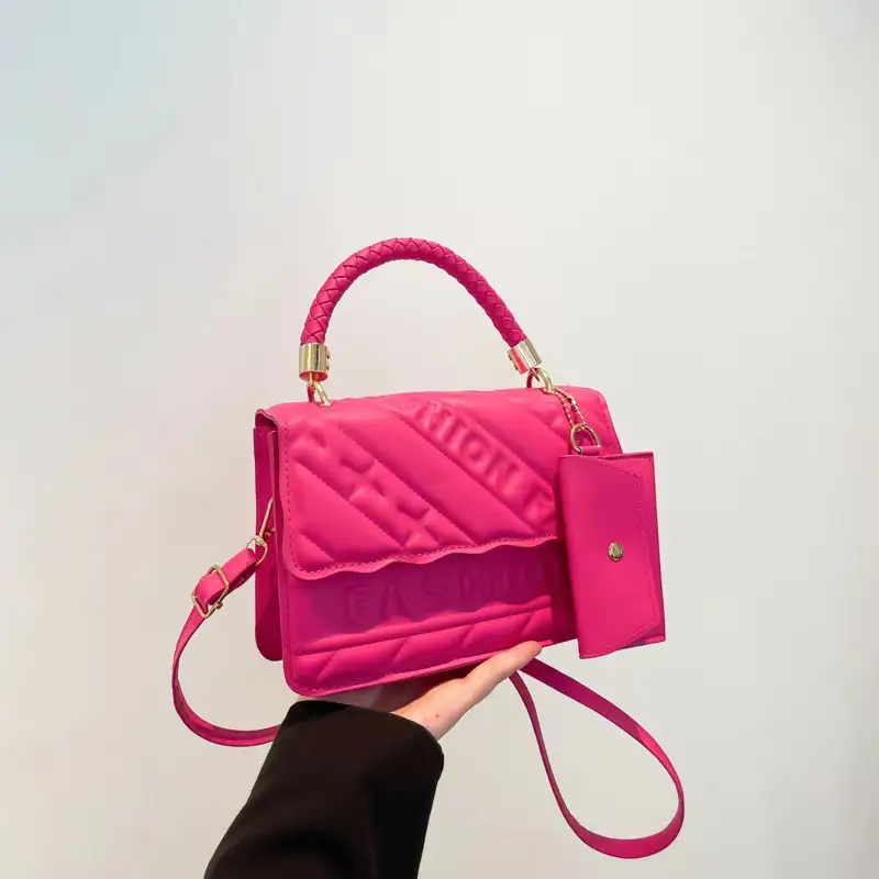 Pink Quilted Shoulder Bag with Long Strap - Image 8