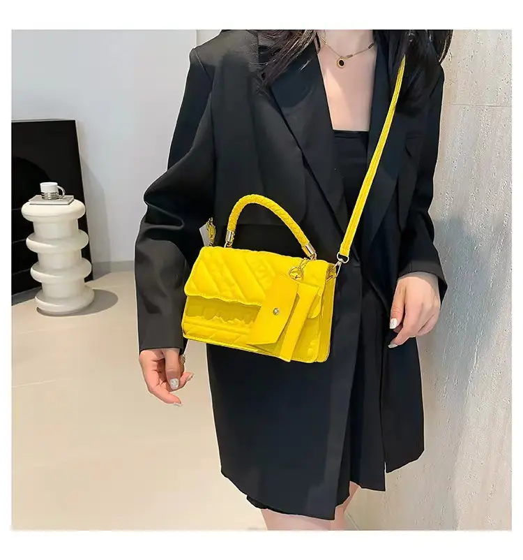 Pink Quilted Shoulder Bag with Long Strap — feature 12
