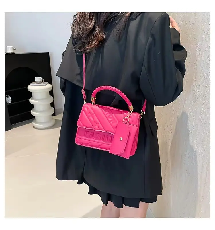 Pink Quilted Shoulder Bag with Long Strap — feature 9