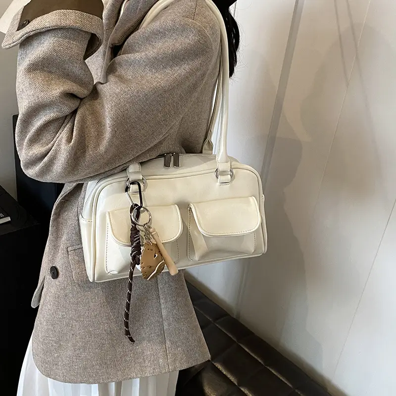 Brown Retro Women's Shoulder Bag with Keychain