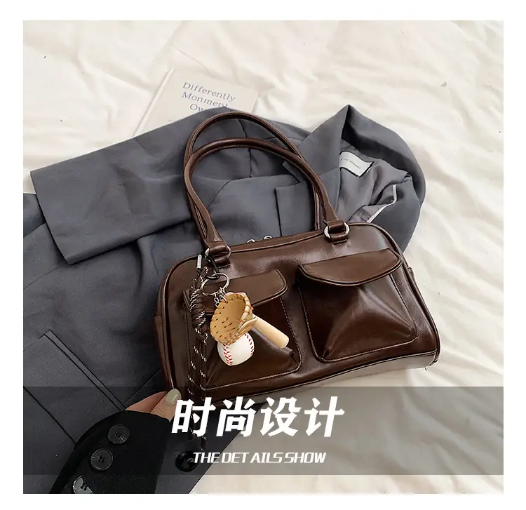 Brown Retro Women's Shoulder Bag with Keychain — feature 11