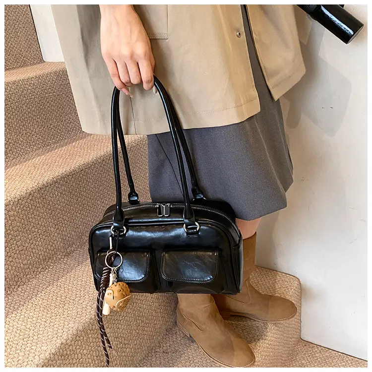 Brown Retro Women's Shoulder Bag with Keychain — feature 17