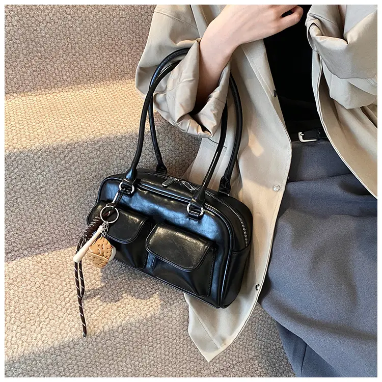 Brown Retro Women's Shoulder Bag with Keychain — feature 18