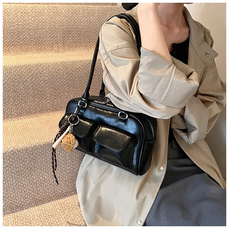 Brown Retro Women's Shoulder Bag with Keychain — feature 19