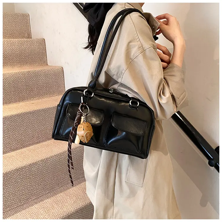 Brown Retro Women's Shoulder Bag with Keychain — feature 20