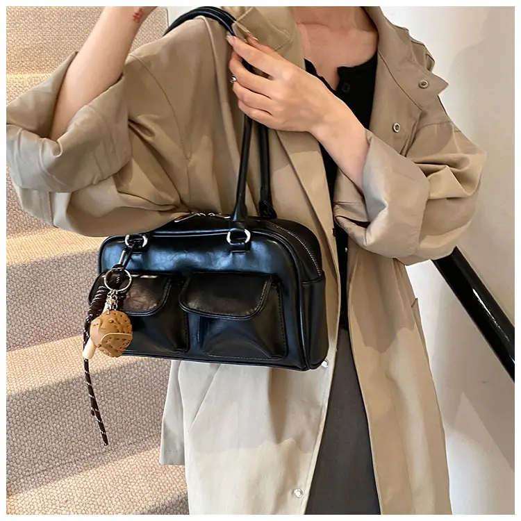 Brown Retro Women's Shoulder Bag with Keychain — feature 21