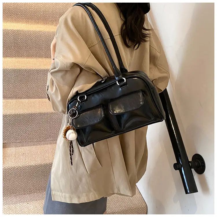 Brown Retro Women's Shoulder Bag with Keychain — feature 22
