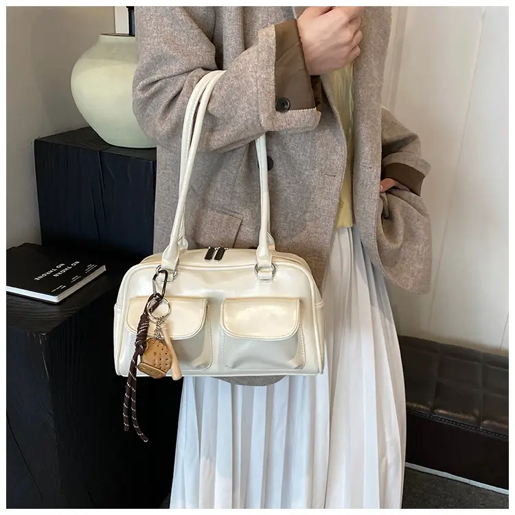 Brown Retro Women's Shoulder Bag with Keychain — feature 23