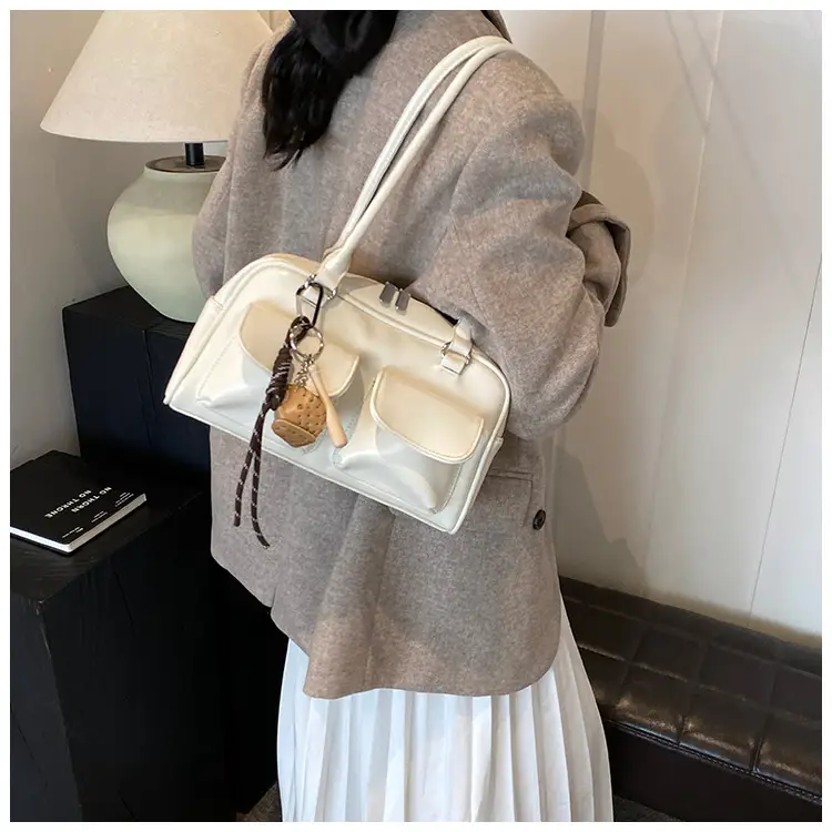 Brown Retro Women's Shoulder Bag with Keychain — feature 24