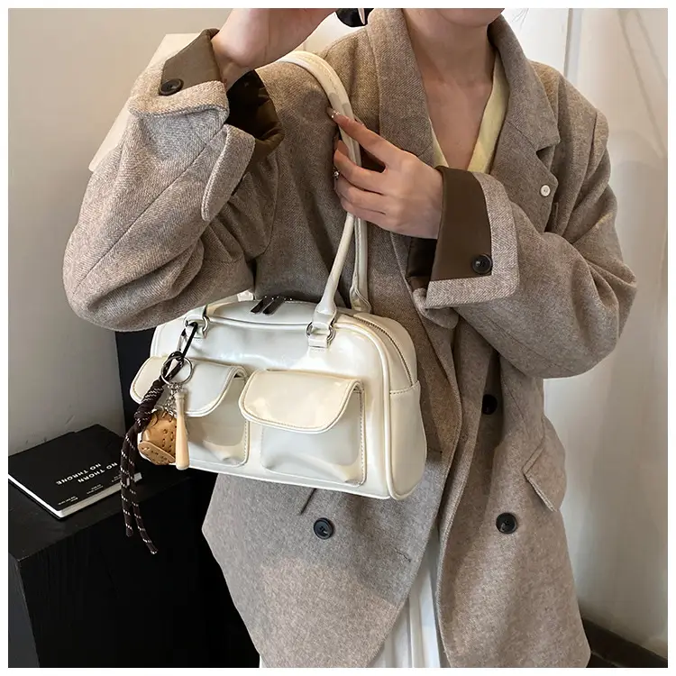 Brown Retro Women's Shoulder Bag with Keychain — feature 25