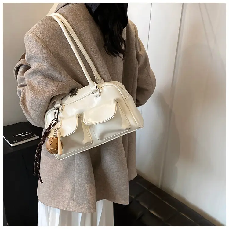 Brown Retro Women's Shoulder Bag with Keychain — feature 27