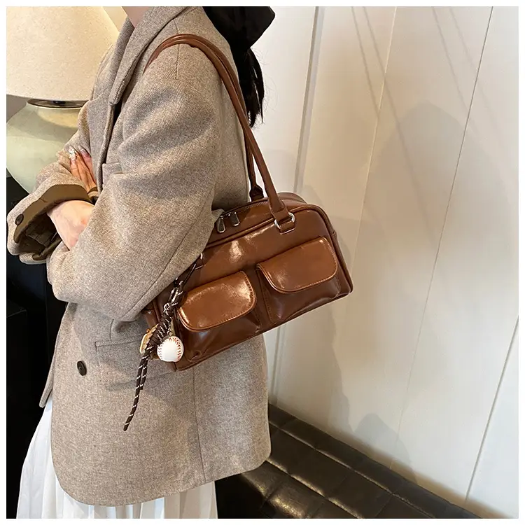 Brown Retro Women's Shoulder Bag with Keychain — feature 28
