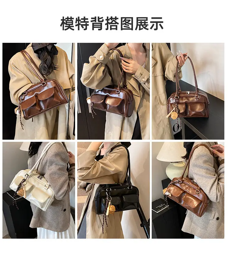 Brown Retro Women's Shoulder Bag with Keychain — feature 4