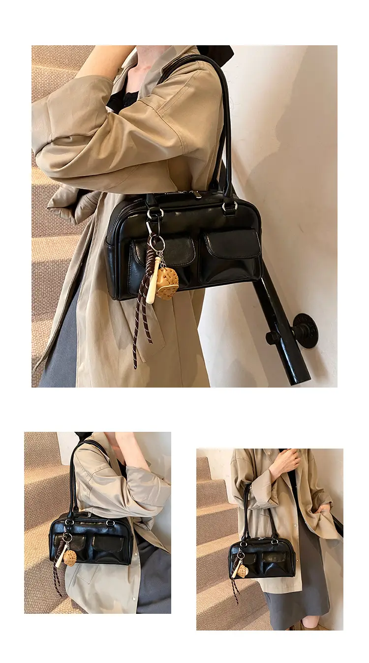 Brown Retro Women's Shoulder Bag with Keychain — feature 7