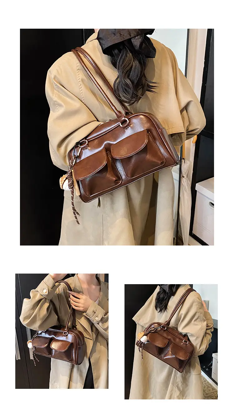 Brown Retro Women's Shoulder Bag with Keychain — feature 8