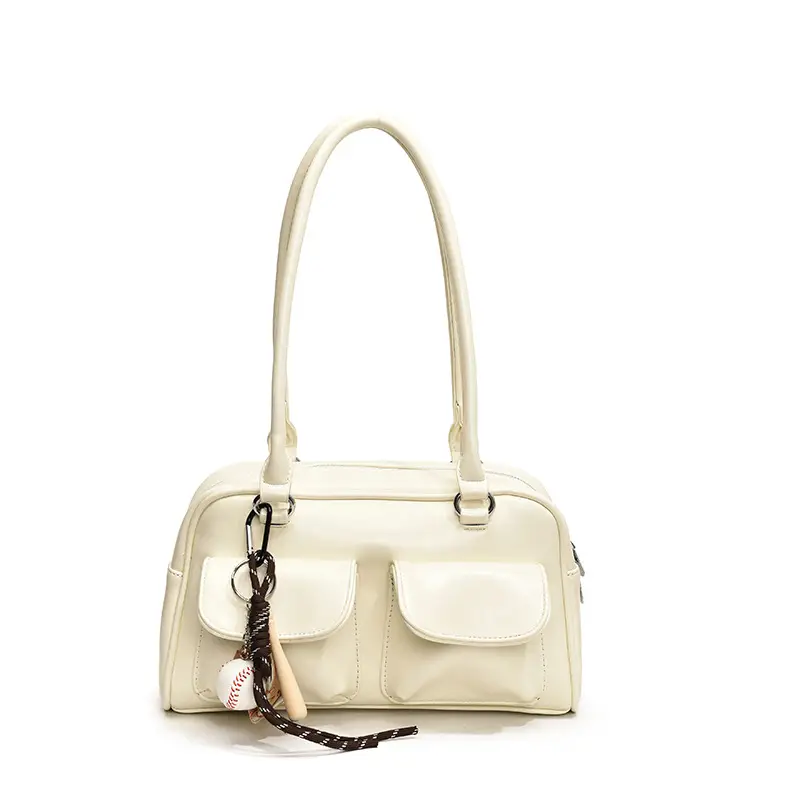 Brown Retro Women's Shoulder Bag with Keychain