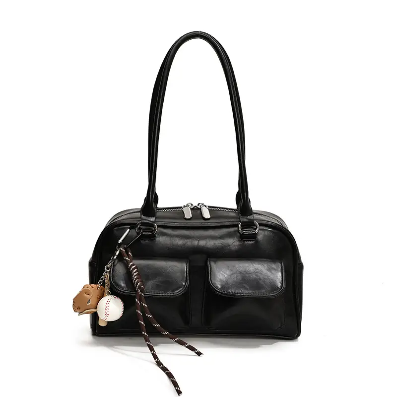 Brown Retro Women's Shoulder Bag with Keychain