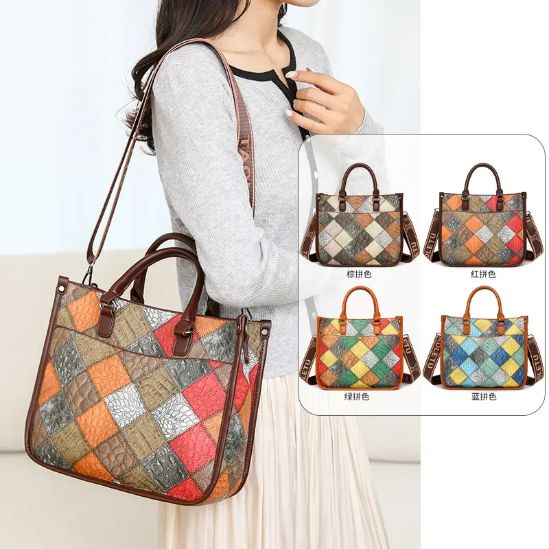 2024 New Stitching Contrast Color Handbag Large Capacity All-match Shoulder Crossbody Bag Fashion Women's Tote Bag - Image 6