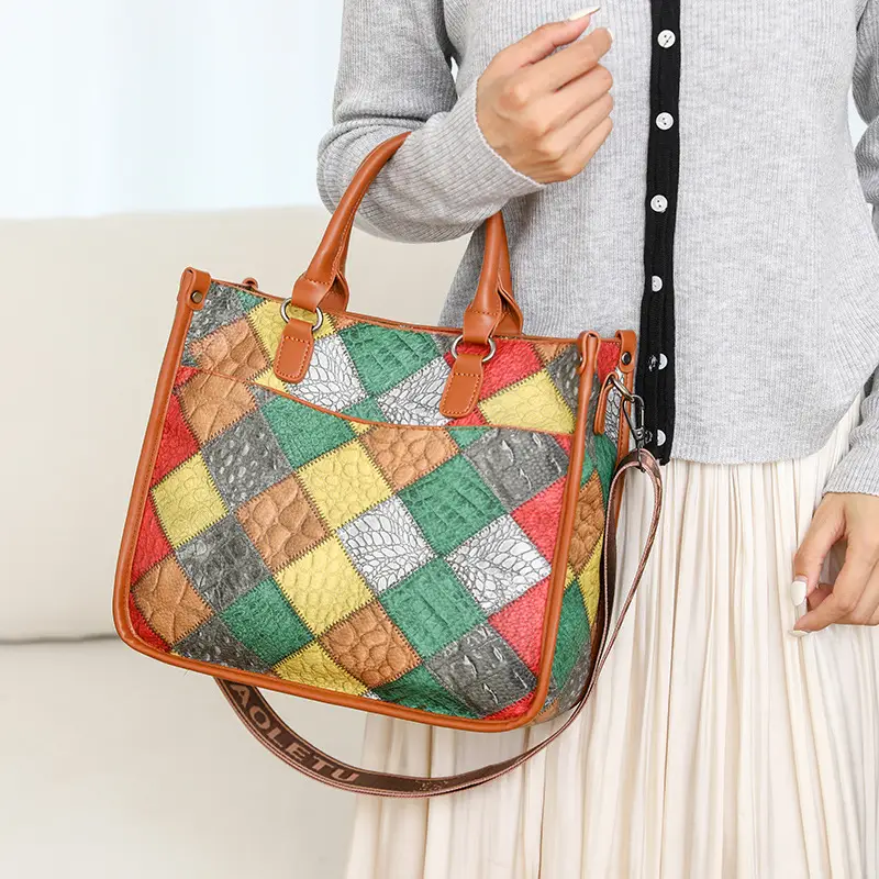 2024 New Stitching Contrast Color Handbag Large Capacity All-match Shoulder Crossbody Bag Fashion Women's Tote Bag - Image 7
