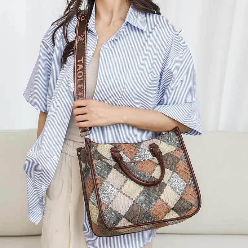 2024 New Stitching Contrast Color Handbag Large Capacity All-match Shoulder Crossbody Bag Fashion Women's Tote Bag - Image 8