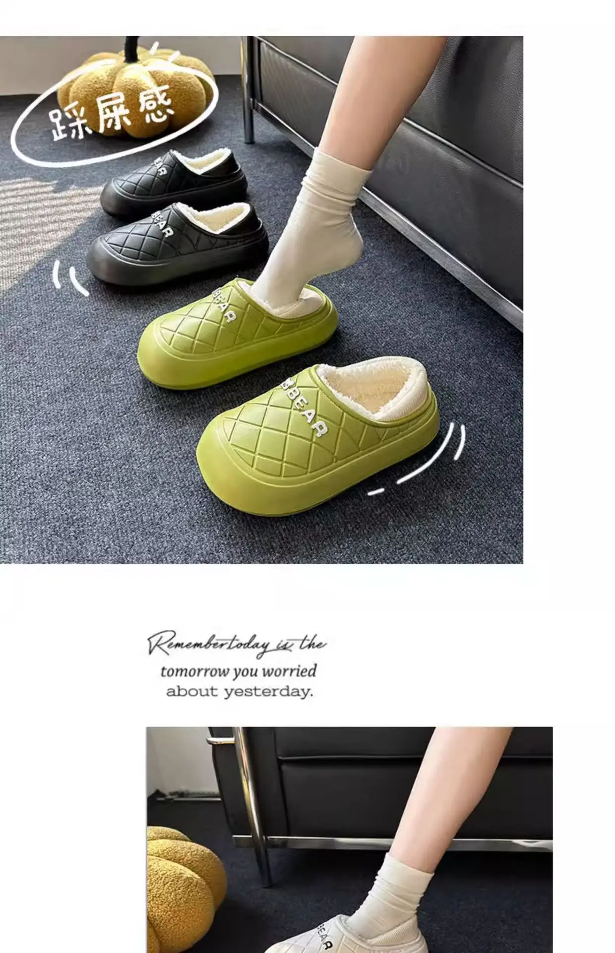 Women's Waterproof Fleece Slippers Black Winter — feature 13