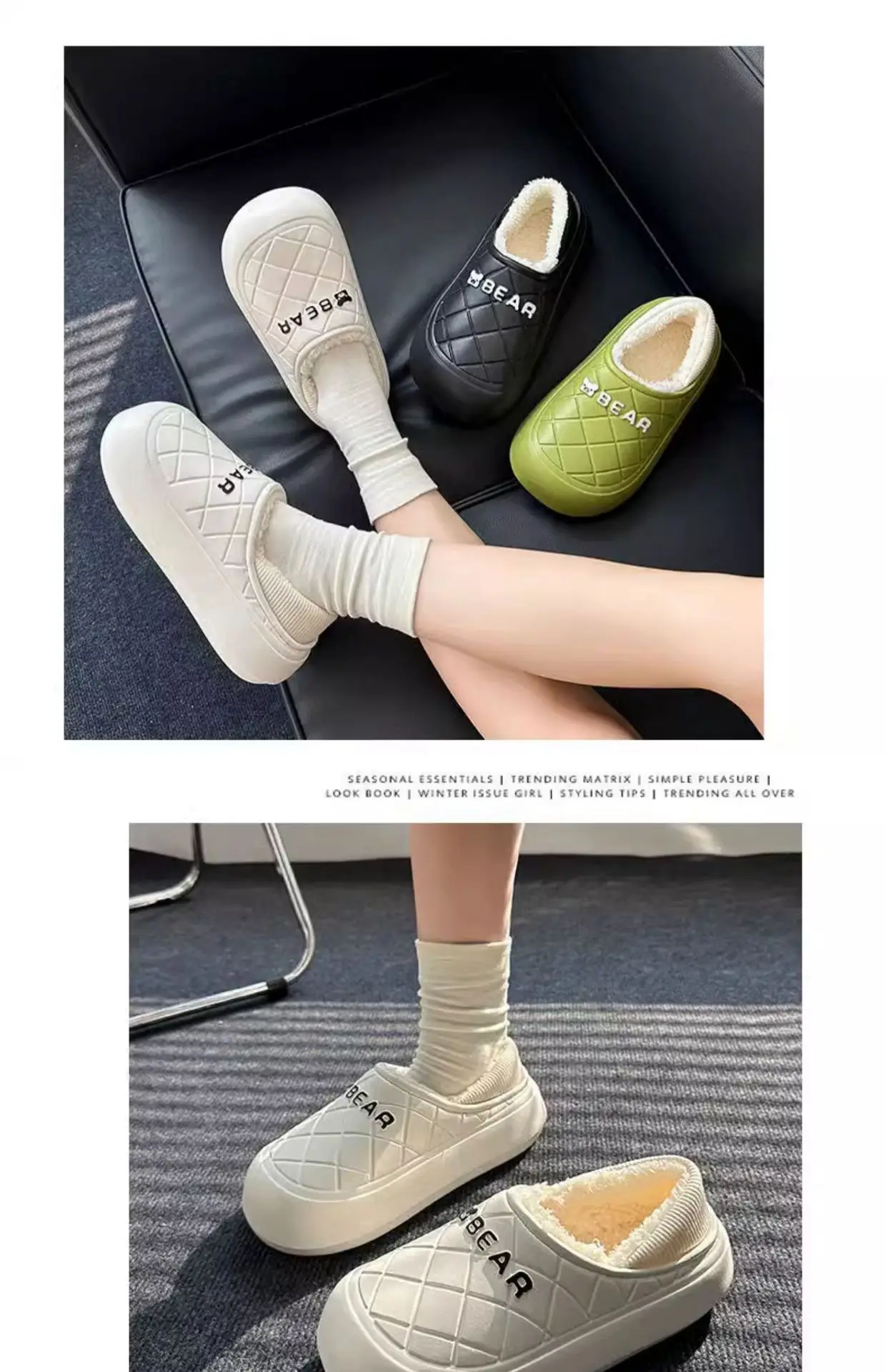 Women's Waterproof Fleece Slippers Black Winter — feature 6